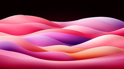 Poster - Serene Geometric Landscape Featuring Smooth Curved Waves in Shades of Pink and Purple Against a Dark Background for Artistic and Abstract Projects