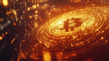 Poster - A Stunning Abstract Representation of Bitcoin with Radiant Golden Circles and Digital Elements, Symbolizing the Future of Cryptocurrency and Blockchain Technology