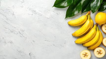 Wall Mural - Bananas arranged with other fruits, diet plan concept, vibrant and fresh