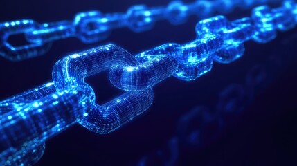 Poster - Futuristic Digital Chain Links Representing Connection and Security in a Technological Landscape of Blockchain, Data Transfer, and Cyber Security Concepts