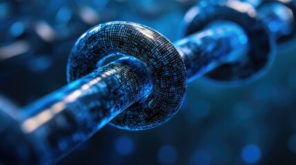 Poster - Abstract Representation of Digital Chain Links Symbolizing Data Security and Connectivity in a Futuristic Technological Landscape