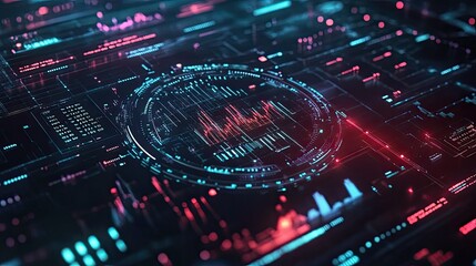 Poster - Futuristic Digital Interface with Neon Lights and Data Stream Visualizing Technology in a High-Tech Environment for Science and Innovation Concepts