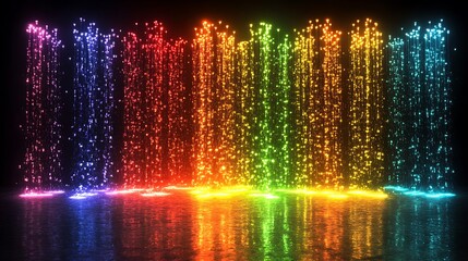 Poster - Abstract Representations of Cascading Binary Code in a Colorful Display of Light and Motion, Showcasing Digital Aesthetics and Modern Technology