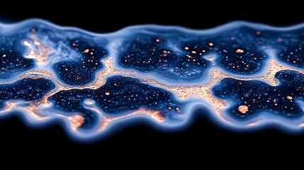 Poster - Abstract Artwork Showcasing Swirling Tones of Deep Blue and Golden Highlights, Capturing the Essence of Artistic Fluidity and Dynamic Movement