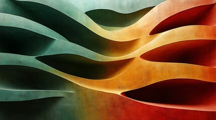 Poster - Abstract Composition Featuring Flowing Shapes in Organic Tones of Green, Yellow, and Red for Modern Art and Design Themes