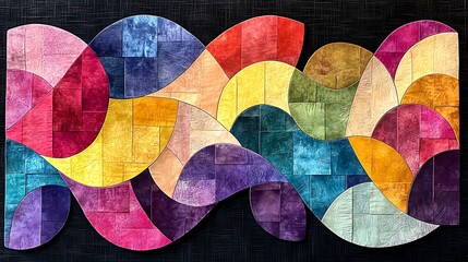 Poster - Abstract Representation of a Colorful Rainbow Bridge with Vibrant Curves and Textured Patterns on a Dark Background