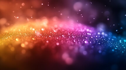 Poster - Vibrant Abstract Representation of a Rainbow Bridge with Glittering Bokeh Effect Reflecting a Spectrum of Colors in a Dreamlike Atmosphere