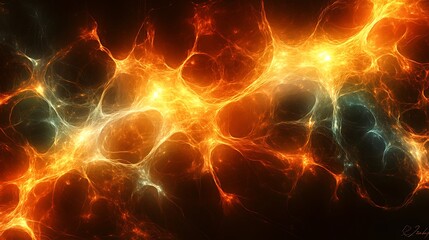 Poster - An Artistic Interpretation of Neural Network Structures Illuminated in Fiery Orange and Cool Blue Tones, Featuring Intricate Connections and Dynamic Patterns