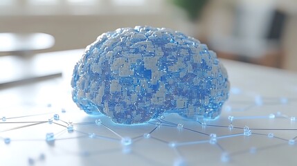 Poster - An Illustrated Concept of a Digital Brain Formed by Lines and Circuits, Representing Technology and Intelligence in a Modern Context