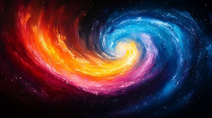 Poster - Electric Swirling Lines of Bold Colors in a Cosmic Scene, Featuring Vibrant Hues of Blue, Orange, Red, and Pink Against a Dark Background
