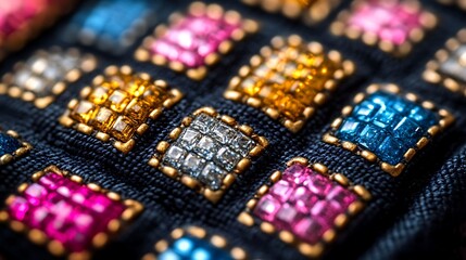 Poster - Close-up Shot of Intricate Microchip Designs Showcasing Elegant Patterns and Textures in Metallic Colors and Shapes for Technology and Innovation Themes