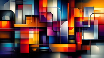 Poster - Colorful Circuit Patterns Interwoven with Flowing Designs Creating a Dynamic Visual Experience of Geometric Abstraction and Vibrant Energy