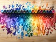 © DudeDesignStudio - Colorful watercolor paint splatters on a wooden surface, with paint pots arranged in a row above the vibrant rainbow hues.