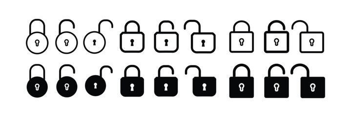 Aufkleber - lock icon collection. locked and unlocked black line icon set. flat security symbol.