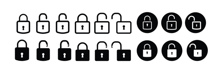 Aufkleber - lock icon collection. locked and unlocked black line icon set. flat security symbol.
