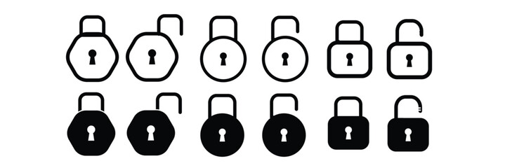 Lock icon set. Lock & unlock icon collection. Padlock icons. Locked and unlocked icons. Security symbols.