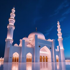 Stunning Night View of a Grand Mosque,  Islamic Architecture, Spirituality, and Faith