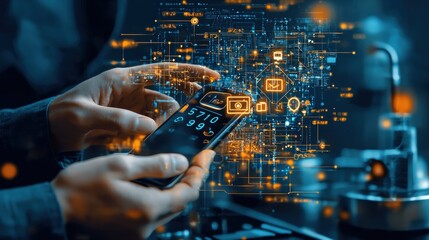 Leinwandbilder - Finger pressing pay button on smartphone in clear view standard environment digital payment concept technology sector close-up perspective for seo impact