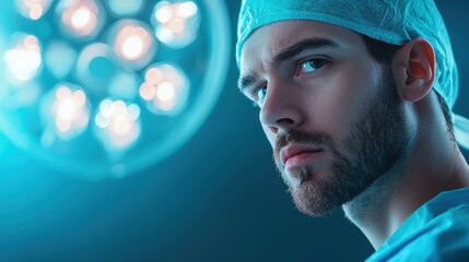 Poster - a surgeon performing a minimally invasive surgery using robotic arms and a high definition monitor, 