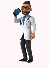 Wall Mural - Fun 3D cartoon illustration of a fun indian doctor with alpha included