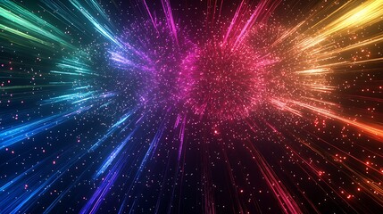 Wall Mural - abstract background with colorful rays of light radiating from the center.