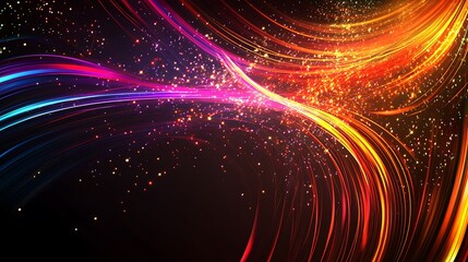 Wall Mural - abstract background with swirling colorful light streaks and glowing particles.