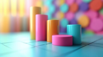 Poster - A colorful bar graph with cylindrical shapes against a vibrant background, symbolizing data visualization and growth.