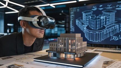Aufkleber - a scientist uses virtual reality to explore a space station model and digital interface.
