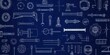 © NATTAWUT - industrial pattern machinery blueprint. A blueprint-style design featuring various engineering and mechanical components against a dark blue background.