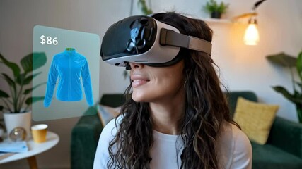 Poster - A woman using virtual reality to explore a digital clothing item.