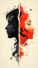 Poster - A digital painting of two faces, one black and one red, separated by a thin line.