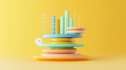 Aufkleber - Abstract 3D representation of data visualization with colorful geometric shapes.