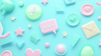 Aufkleber - A colorful array of pastel-shaped icons and symbols on a blue background.