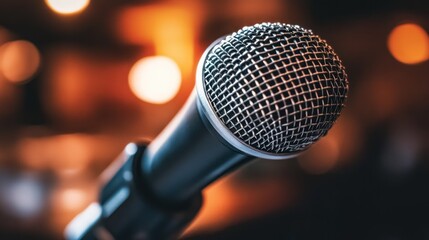 Poster - A close-up of a microphone, typically used for singing or speaking in performances.