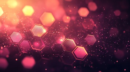 Aufkleber - Abstract background with glowing hexagons and bokeh.
