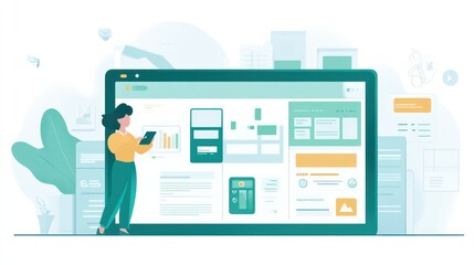 Poster - A person interacting with a large digital interface displaying various data and information.
