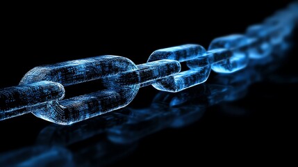 Aufkleber - Abstract digital chain, glowing blue links on black background.