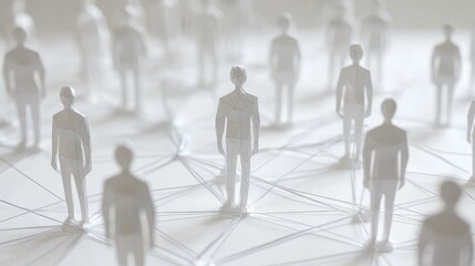 Poster - Abstract representation of human connectivity through miniature figures emphasizing individuality and social networks in a digital landscape, showcasing relationships and interactions