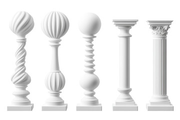 Wall Mural - set of white display pedestals in various shapes isolated. png transparent.