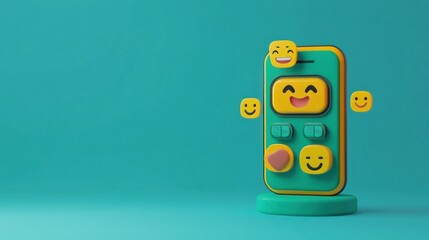 Poster - A playful, colorful smartphone with smiling emojis, symbolizing fun and technology.