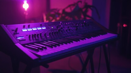 Poster - A synthesizer keyboard with colorful lighting, ideal for music production and performance.