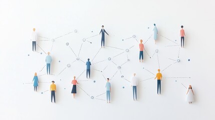 Poster - Diverse group of people connected by social network lines representing communication, collaboration, interaction, relationships, and community in a modern lifestyle setting