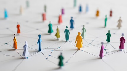 Poster - Colorful Paper Figures Connected by a Network of Dots, Symbolizing Social Interaction, Community, and Collaboration in a Digital World
