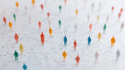 Poster - Colorful Transparent Figures Representing People Connected by Network Lines Symbolizing Community and Digital Interaction in a Modern Social Model