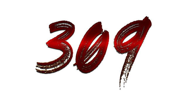 3D blood red number design of 309 on white background.