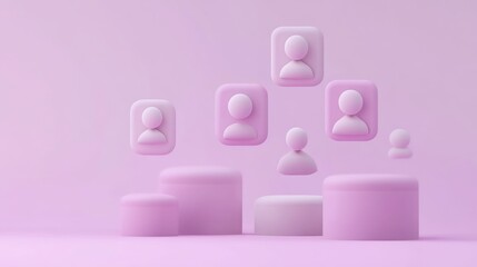 Fototapete - Abstract representation of user profiles in a digital space with pink tones.