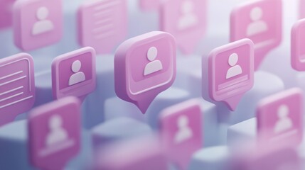 Aufkleber - Digital icons representing user profiles and messages in a modern, abstract design.
