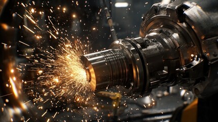 Poster - Metalworking Sparks Fly During Precision Machining Process