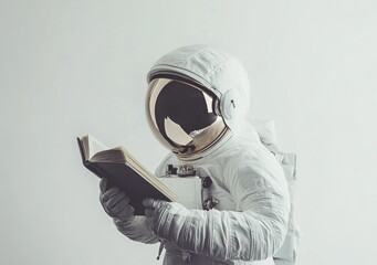 Aufkleber - An astronaut reading a book in a minimalist setting.