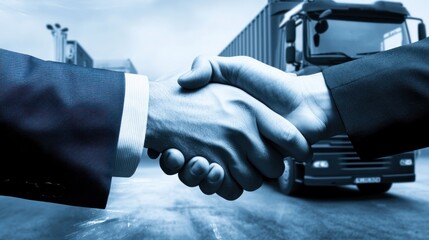 Poster - A handshake symbolizes a business agreement in a transport and logistics setting.